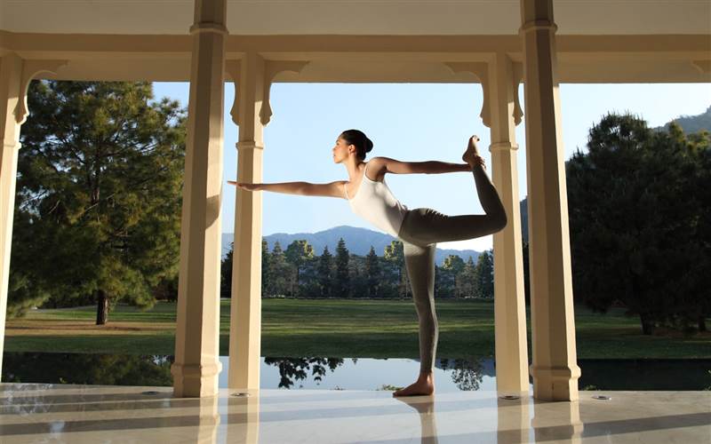 Yoga at Music Pavilion in Ananda Spa, luxury hotel in The Himalayas