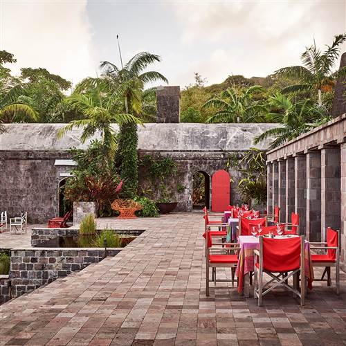 Outdoor Dining in Nevis at GOLDEN ROCK INN