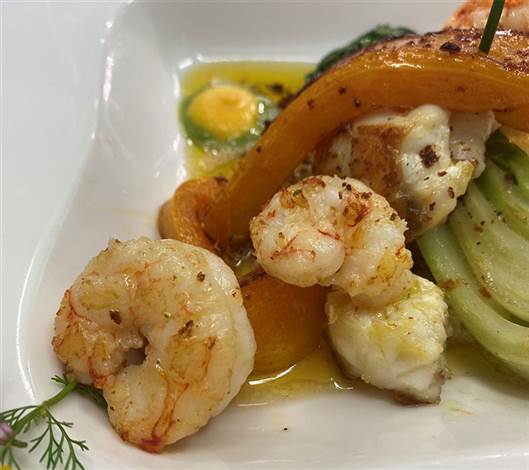 Monk and Prawns, Roast Butternut and Pak