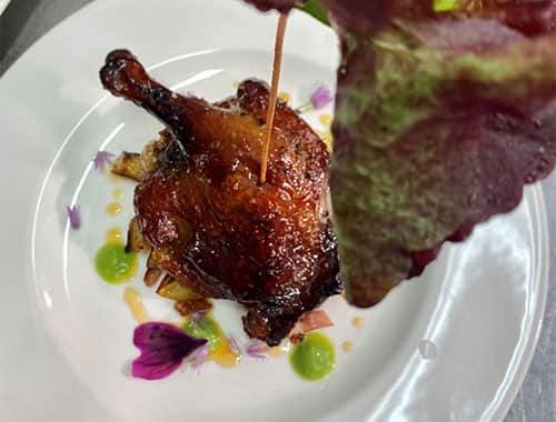 Confit of Duck starter, garden leaves mi