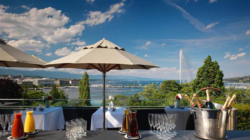 Terrace bars with a view of Lake Geneva